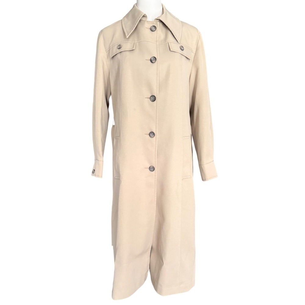 Vintage 70s Tan Beige Longline Belted‎ Trench Coat Duster Jacket Womens